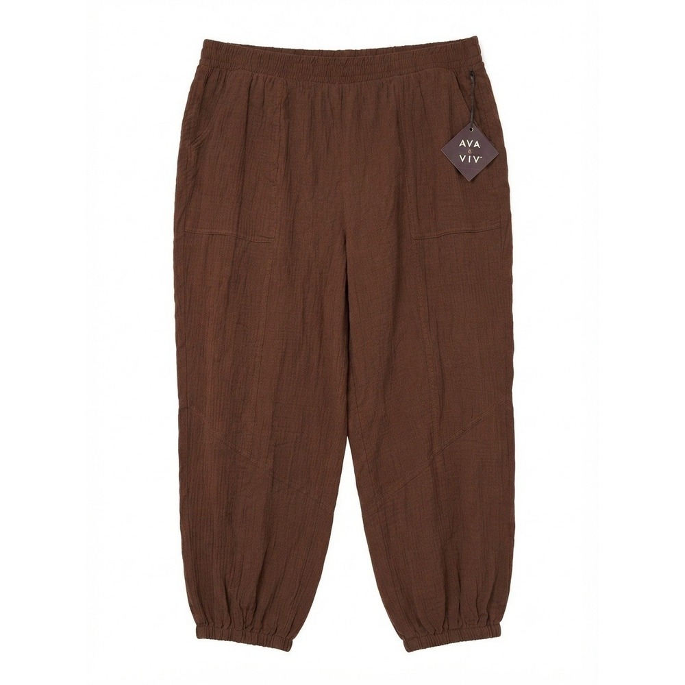 Ava Viv 2X Cotton Pants Joggers Stretch Brown Boho Summer New Plus Curvy